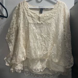 white lace ruffled blouse